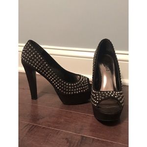 Black Studded Open Toe Heels